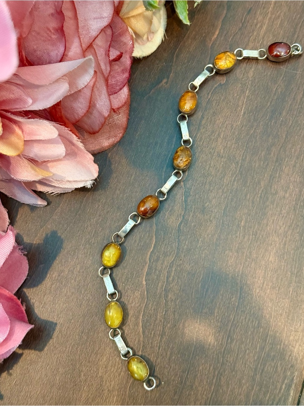Larimar/Amber Artisan Handmade Dominican Sterling Silver Happy Hour Bracelet - Picture 4 of 15